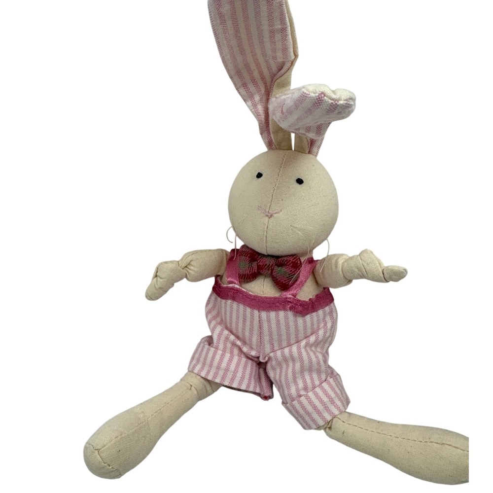 Applause Bunny Rabbit Plush Pink White Striped Overall tie Stuffed Animal Easter